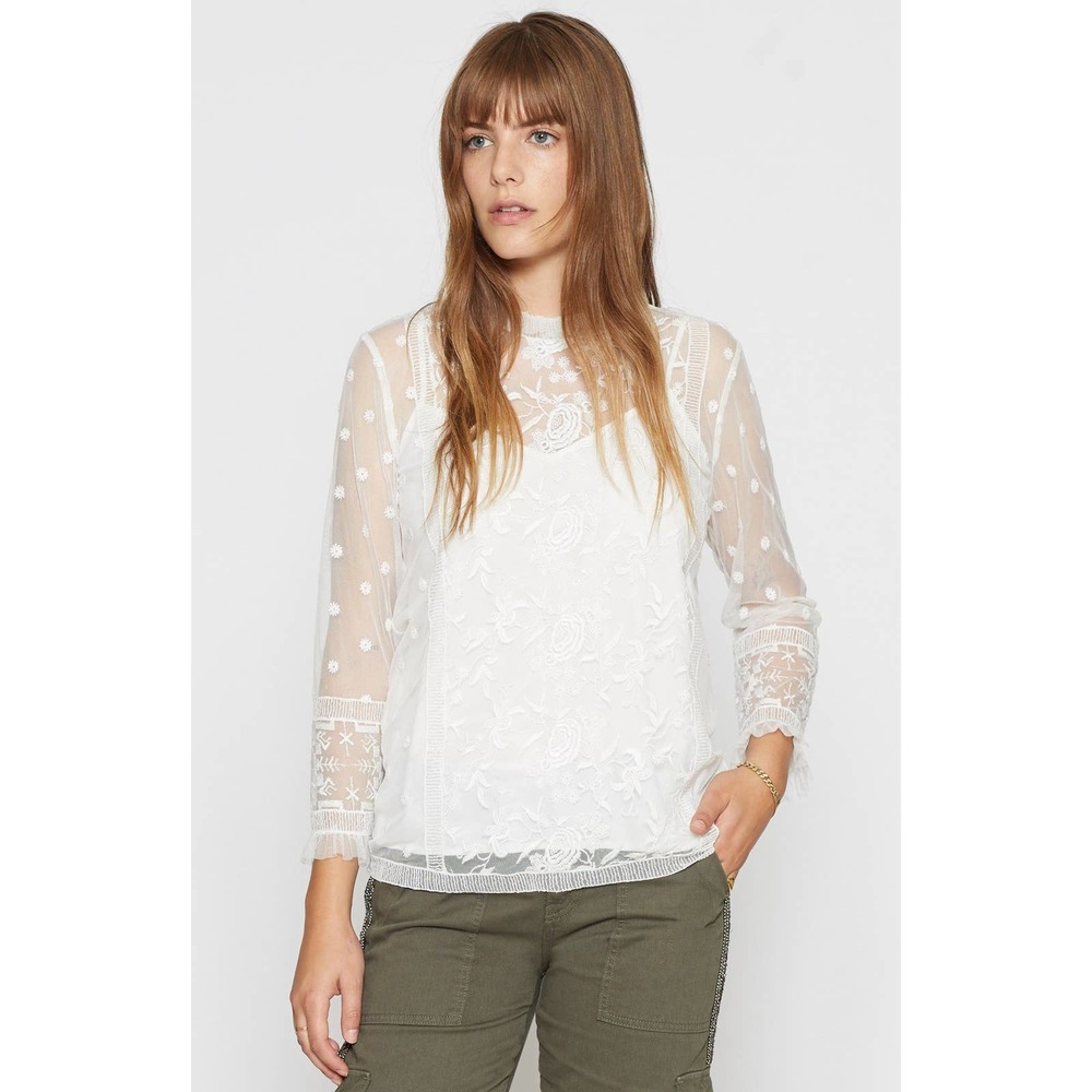 Joie Jaelin High-Neck Semisheer Lace Blouse